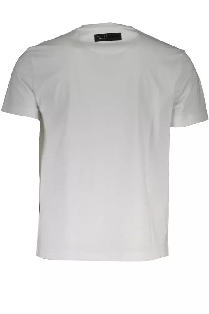 Plein Sport – Weißes T-Shirt mit V-Ausschnitt und Logo und Print