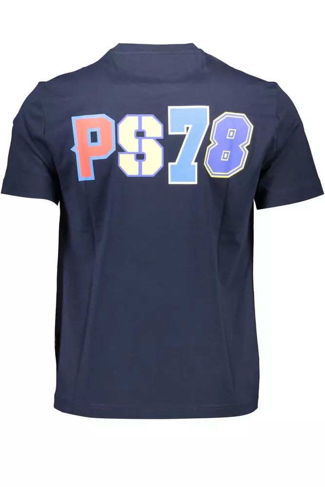 Plein Sport – Schickes blaues T-Shirt mit Rundhalsausschnitt und kontrastierenden Drucken