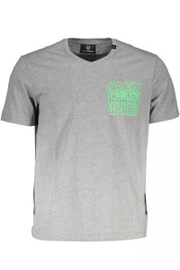 Plein Sport – T-Shirt mit V-Ausschnitt und Logo-Aufdruck in Grau