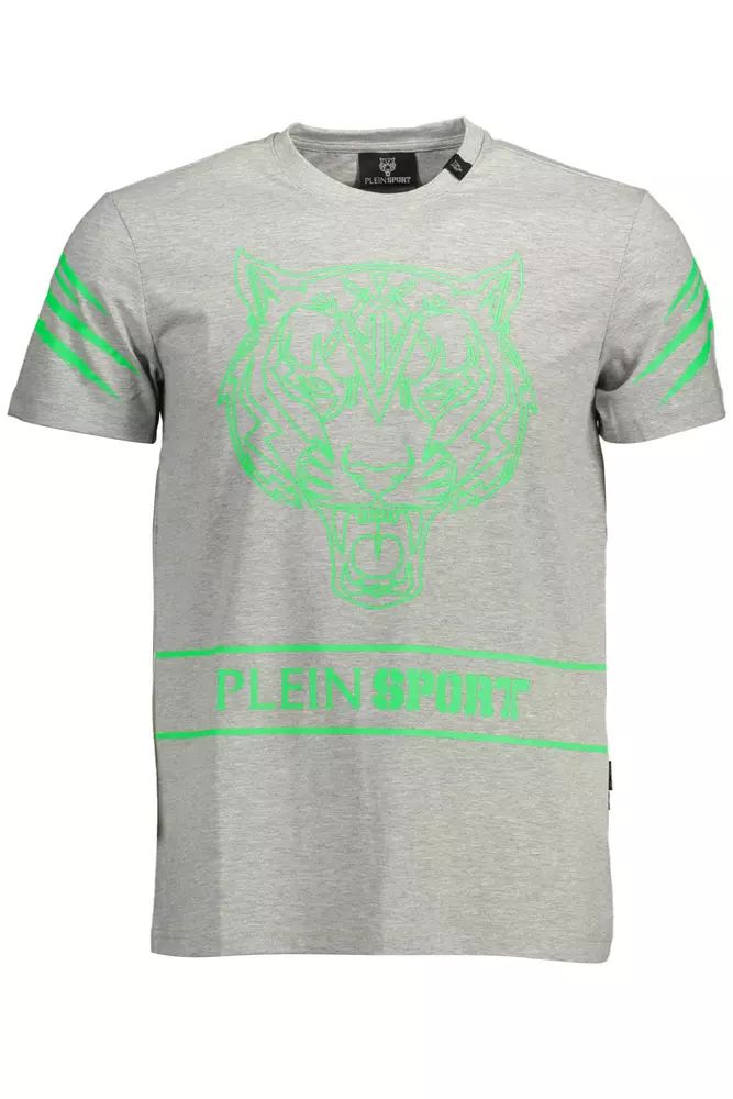 Plein Sport – Schickes, graues T-Shirt mit Rundhalsausschnitt und Logo und kontrastierenden Details