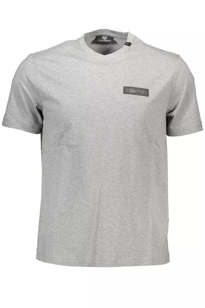 Plein Sport – Schickes, graues T-Shirt mit Rundhalsausschnitt und auffälligem Rückenprint