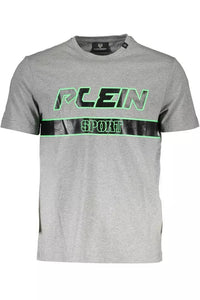 Plein Sport – Schickes, graues T-Shirt aus Baumwolle mit Rundhalsausschnitt und Logo-Print