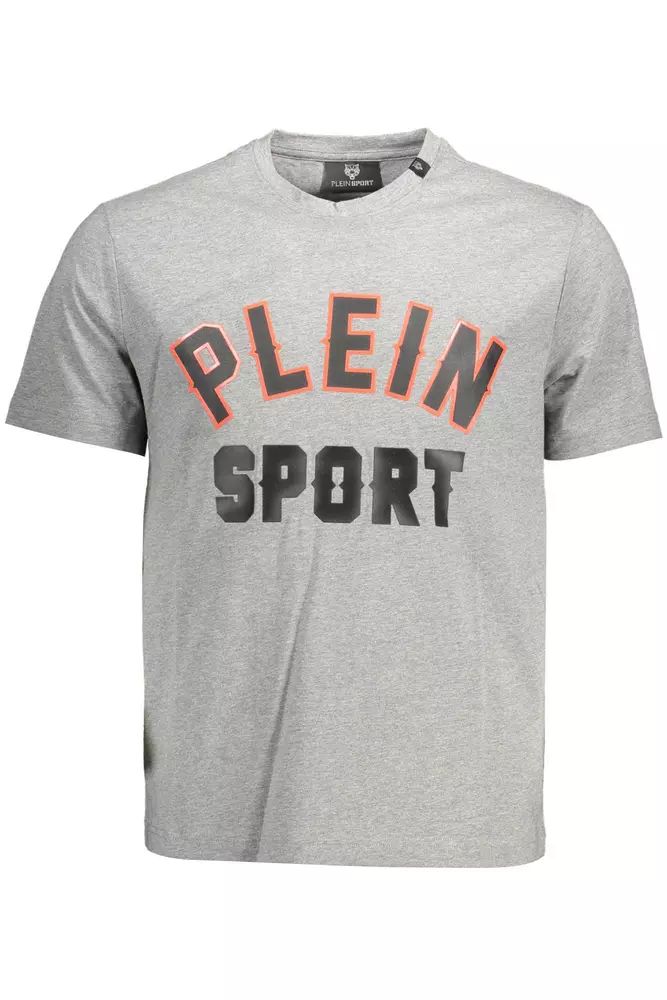 Plein Sport – Schickes graues Baumwoll-T-Shirt mit auffälligen Details