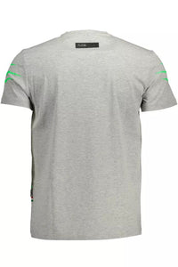Plein Sport – Schickes, graues T-Shirt mit Rundhalsausschnitt und Logo und kontrastierenden Details