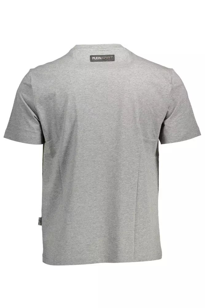 Plein Sport – Schickes graues T-Shirt mit Rundhalsausschnitt und kräftigen Kontrasten