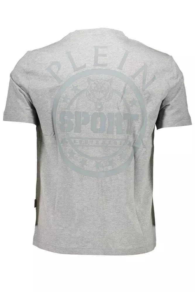 Plein Sport – Schickes, graues T-Shirt mit Rundhalsausschnitt und auffälligem Rückenprint