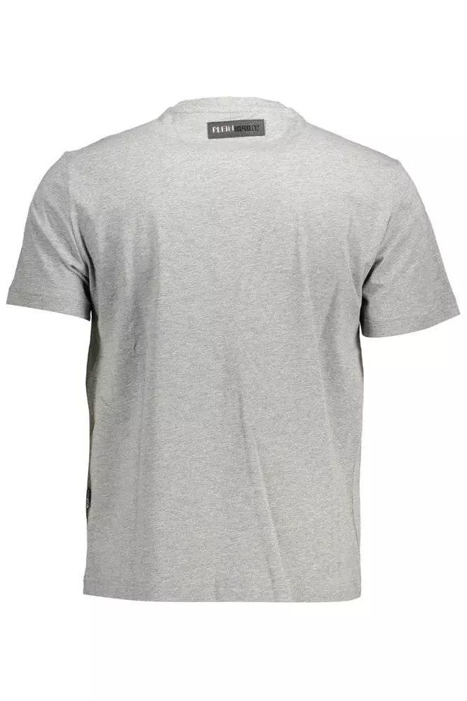 Plein Sport – Schickes graues Baumwoll-T-Shirt mit auffälligen Details