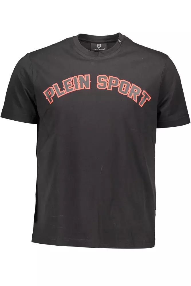 Plein Sport – Schickes schwarzes Baumwoll-T-Shirt mit ikonischen Drucken