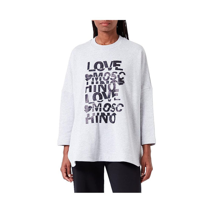 Love Moschino Übergroßes Sweatshirt aus glitzernder Baumwolle - Grau