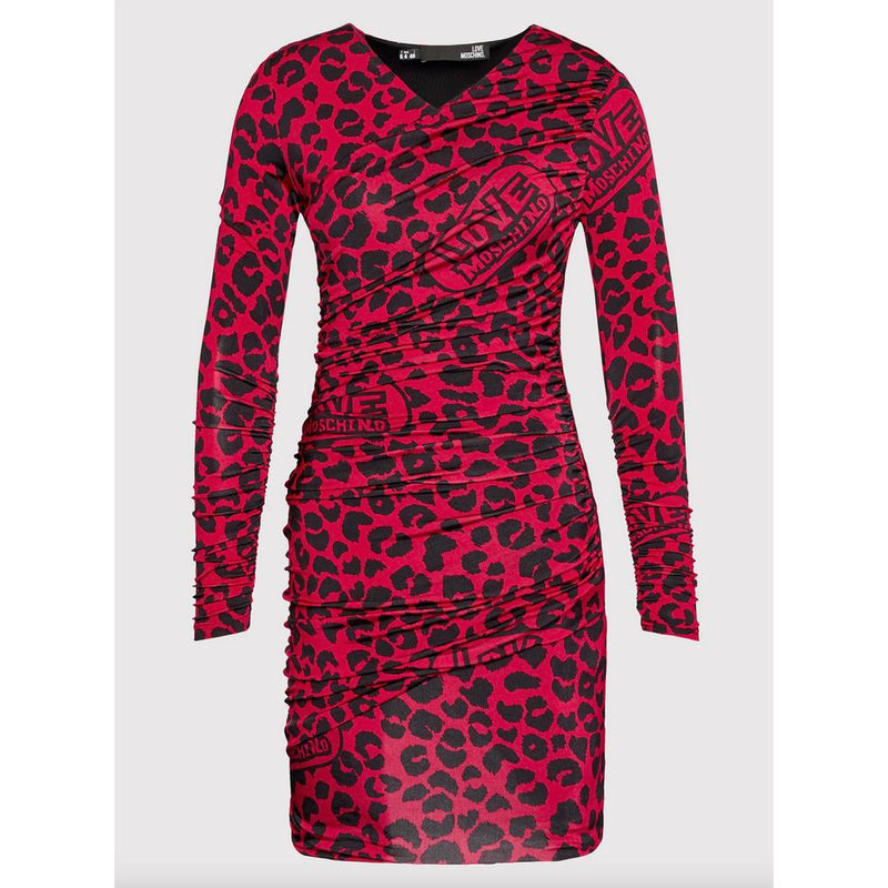 Love Moschino – Schickes Kleid mit Leopardenstruktur in Pink und Schwarz