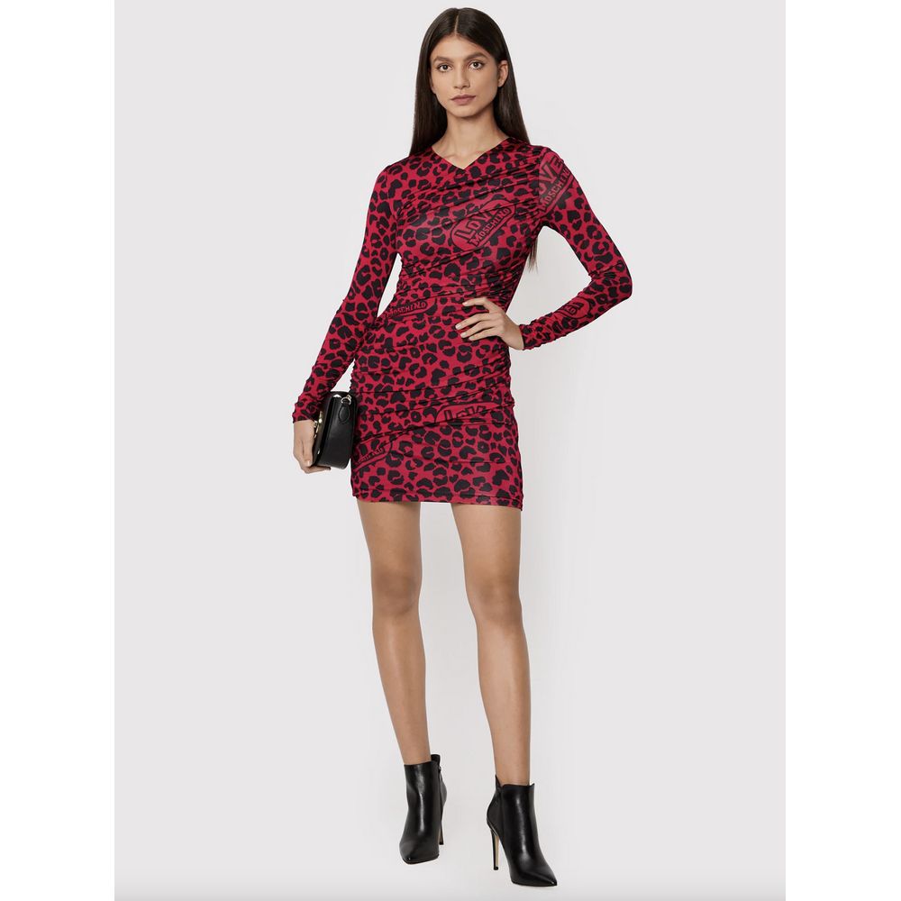 Love Moschino – Schickes Kleid mit Leopardenstruktur in Pink und Schwarz