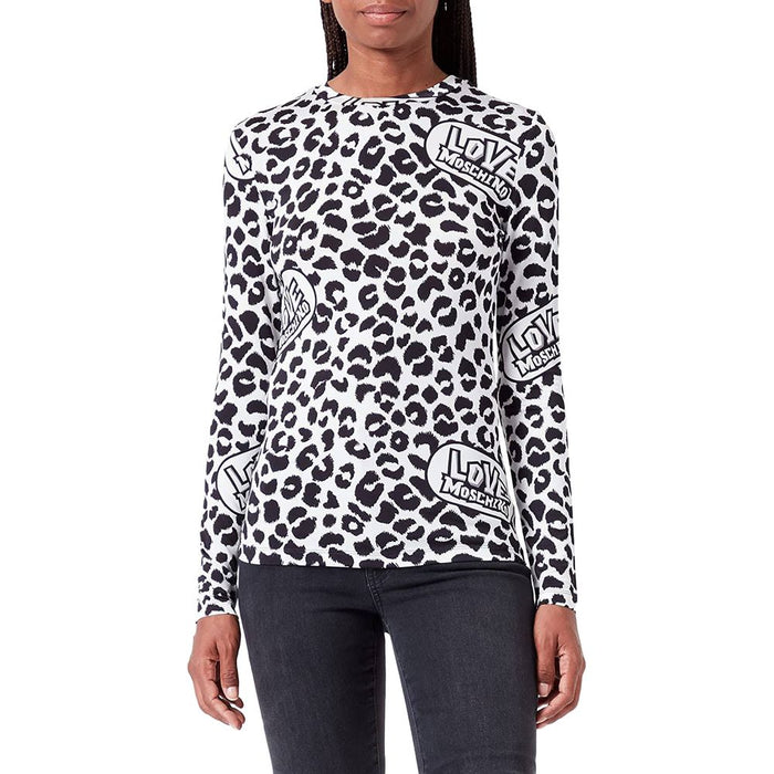 Love Moschino – Schicker Pullover mit Rundhalsausschnitt und Logo-Print im Leopardenmuster