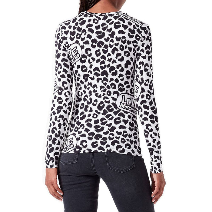 Love Moschino – Schicker Pullover mit Rundhalsausschnitt und Logo-Print im Leopardenmuster