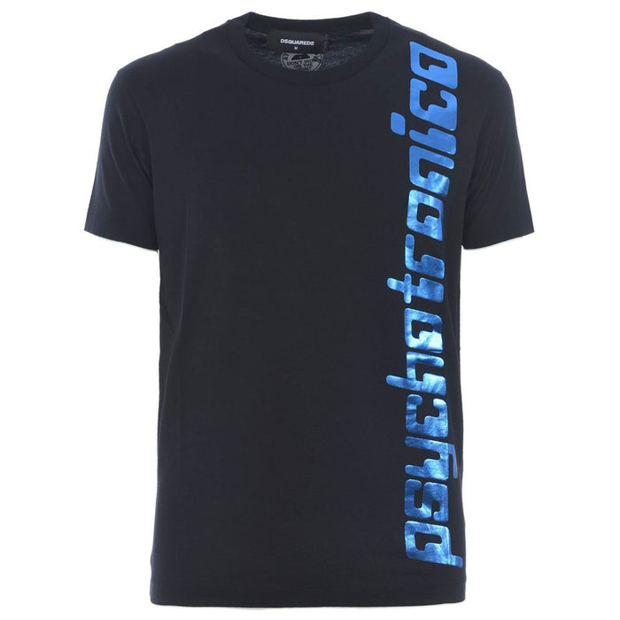Dsquared² Schickes schwarzes Baumwoll-T-Shirt mit kräftigem blauen Akzent