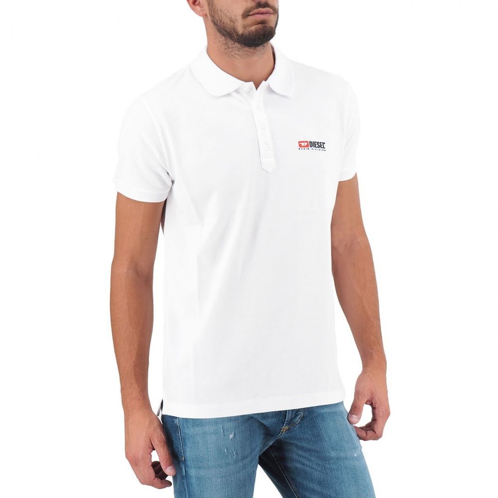 Diesel Elegant White Cotton Polo Shirt with Contrasting Logo