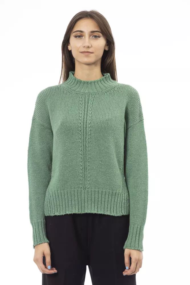 Alpha Studio – Eleganter, grüner Pullover aus Wollmischung mit Rollkragen