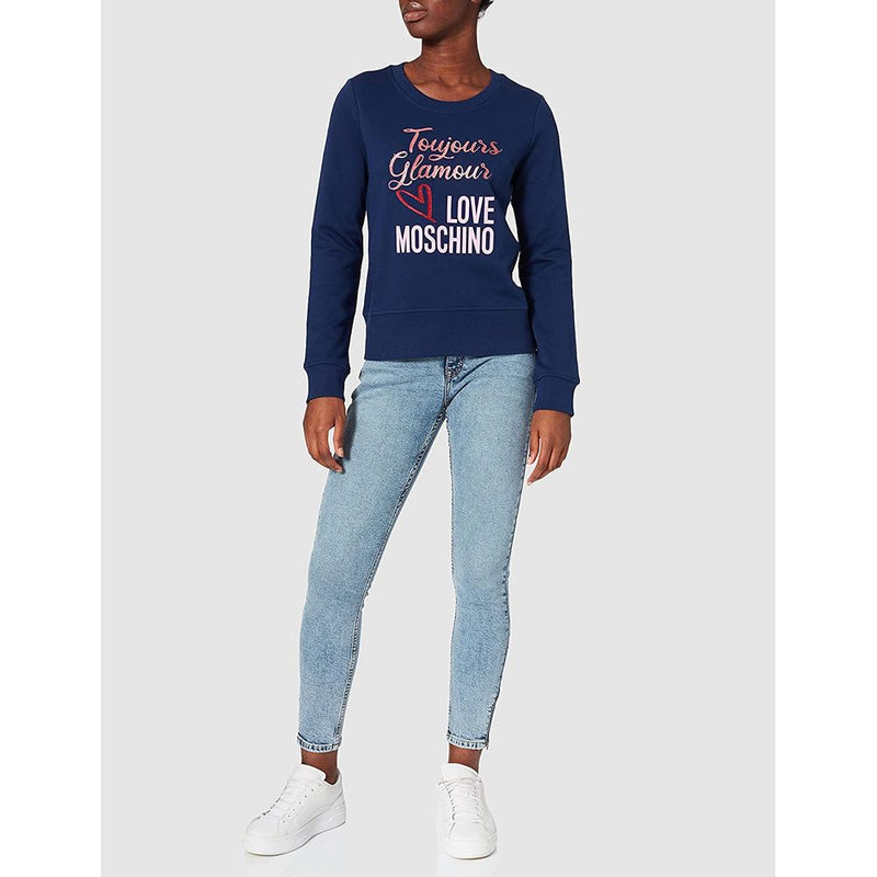 Love Moschino – Schickes, blaues Sweatshirt mit Emblem