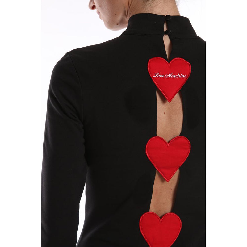 Love Moschino – Schickes Baumwollkleid mit Herzstickerei und Schlitz auf der Rückseite