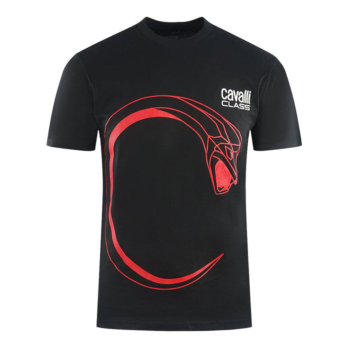 Cavalli Class T-Shirt mit großem Schlangenlogo, schwarz