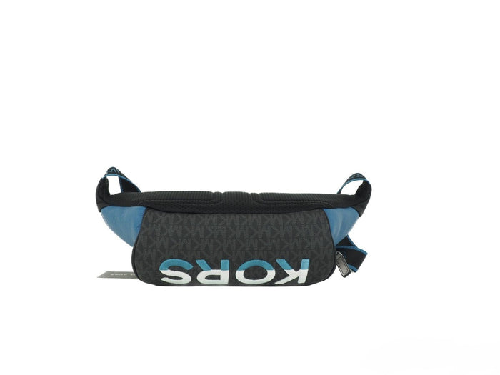Michael Kors – Cooper – Große Utility-Gürteltasche aus blauem, mehrfarbigem Leder mit aufgesticktem Logo