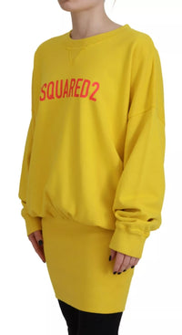 Dsquared² Gelber Pullover mit Rundhalsausschnitt und Logo-Print aus Baumwolle