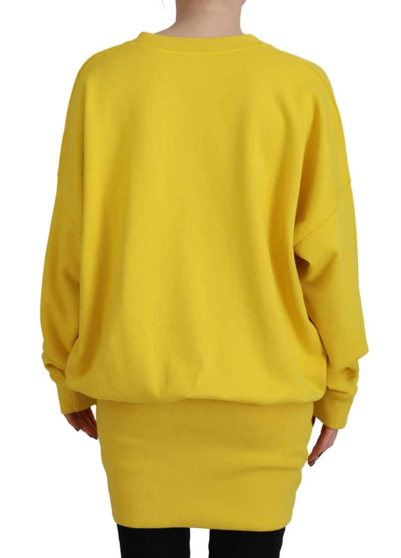 Dsquared² Yellow Logo Print Cotton Crewneck Pullover Sweater