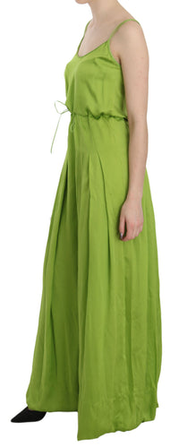 Dsquared² Green Spaghetti Strap Long A-line Pleated Dress