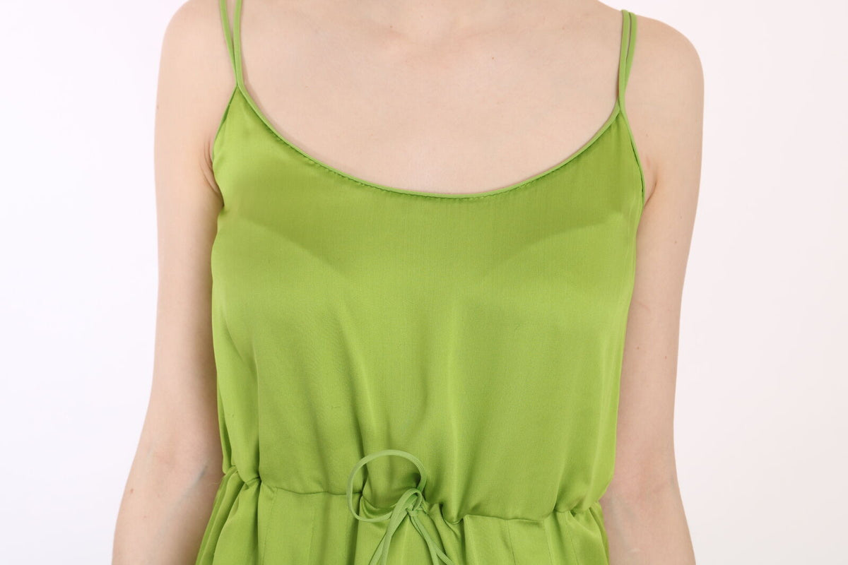 Dsquared² Grünes, langes, plissiertes A-Linien-Kleid mit Spaghettiträgern