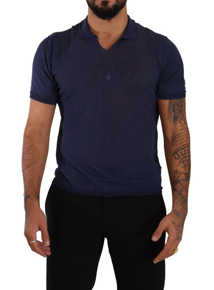 Daniele Alessandrini – T-Shirt mit Kragen aus Leinenmischung in Marineblau