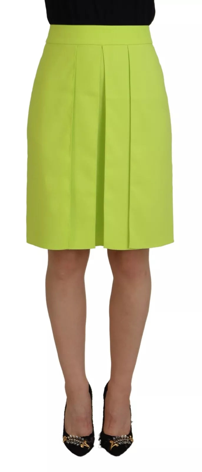 Dsquared² Green High Waist Pleated A-line Knee Length Skirt
