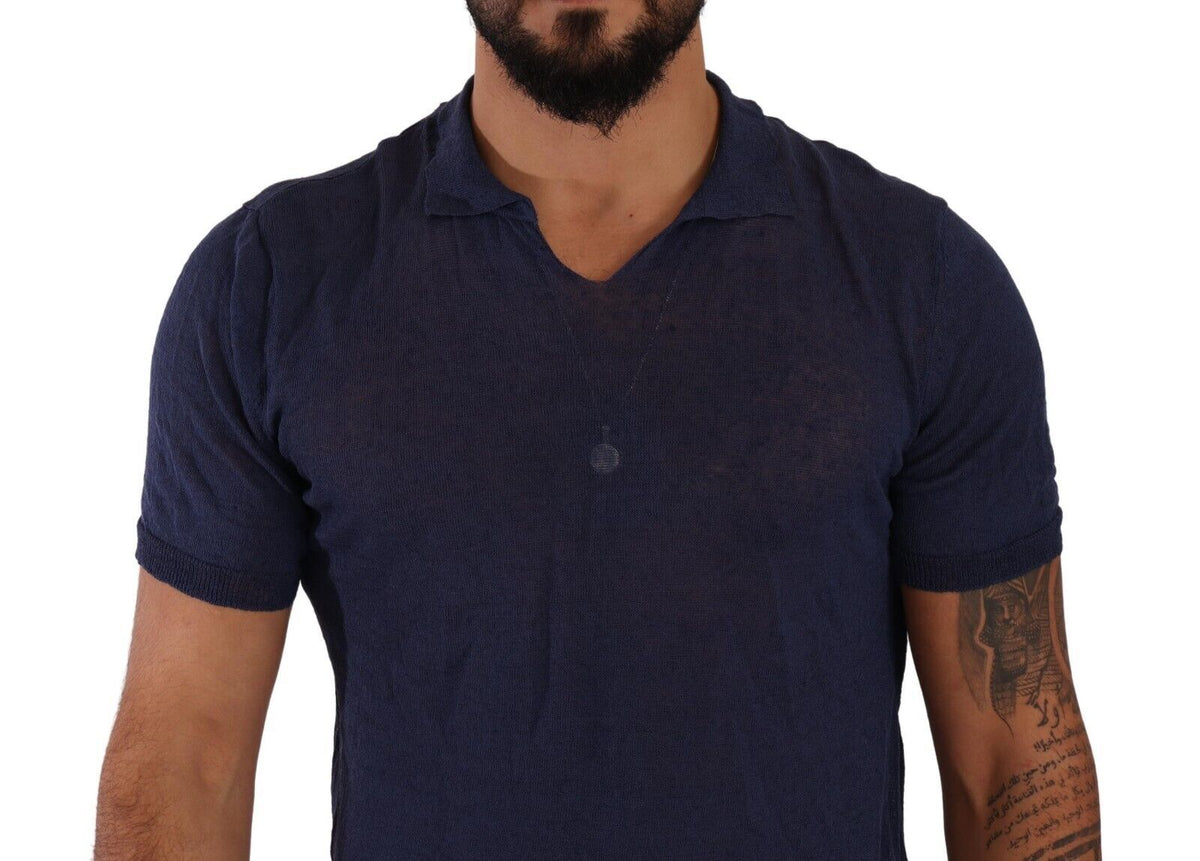 Daniele Alessandrini – T-Shirt mit Kragen aus Leinenmischung in Marineblau