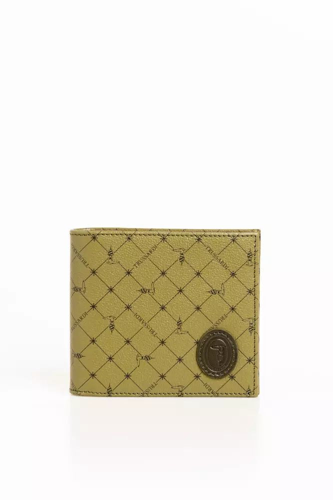 Trussardi Elegante grüne Crespo Leder-Geldbörse mit Monogramm