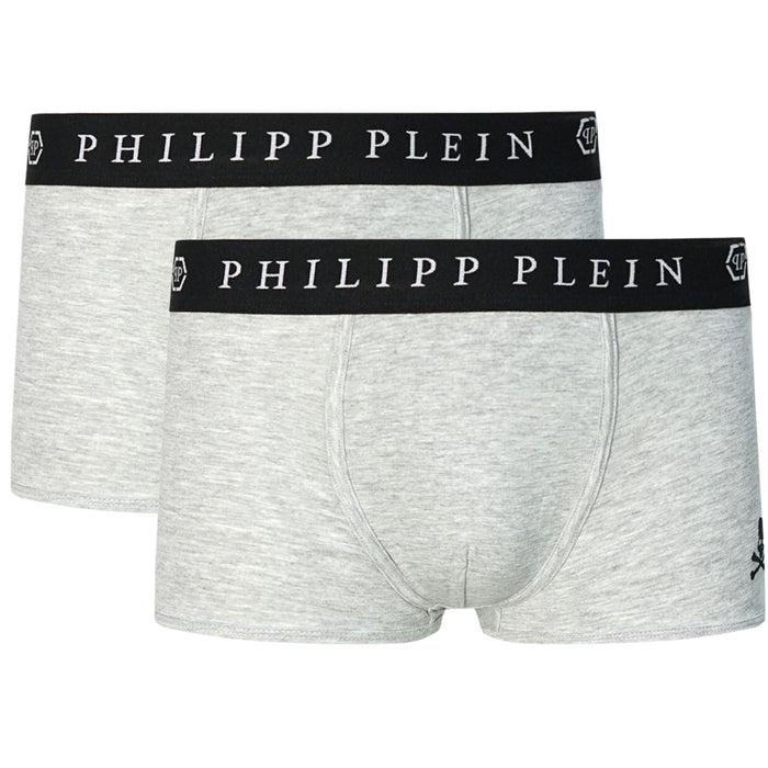 Philipp Plein Boxershorts mit Totenkopf-Logo, Grau, Zweierpack