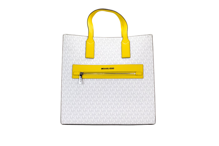 Michael Kors Kenly Large Signature North South Tote Computer-Handtasche aus PVC in Zitrusfarbe