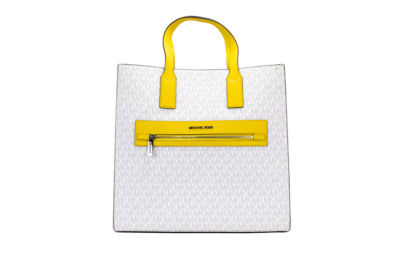 Michael Kors Kenly Large Signature North South Tote Computer-Handtasche aus PVC in Zitrusfarbe